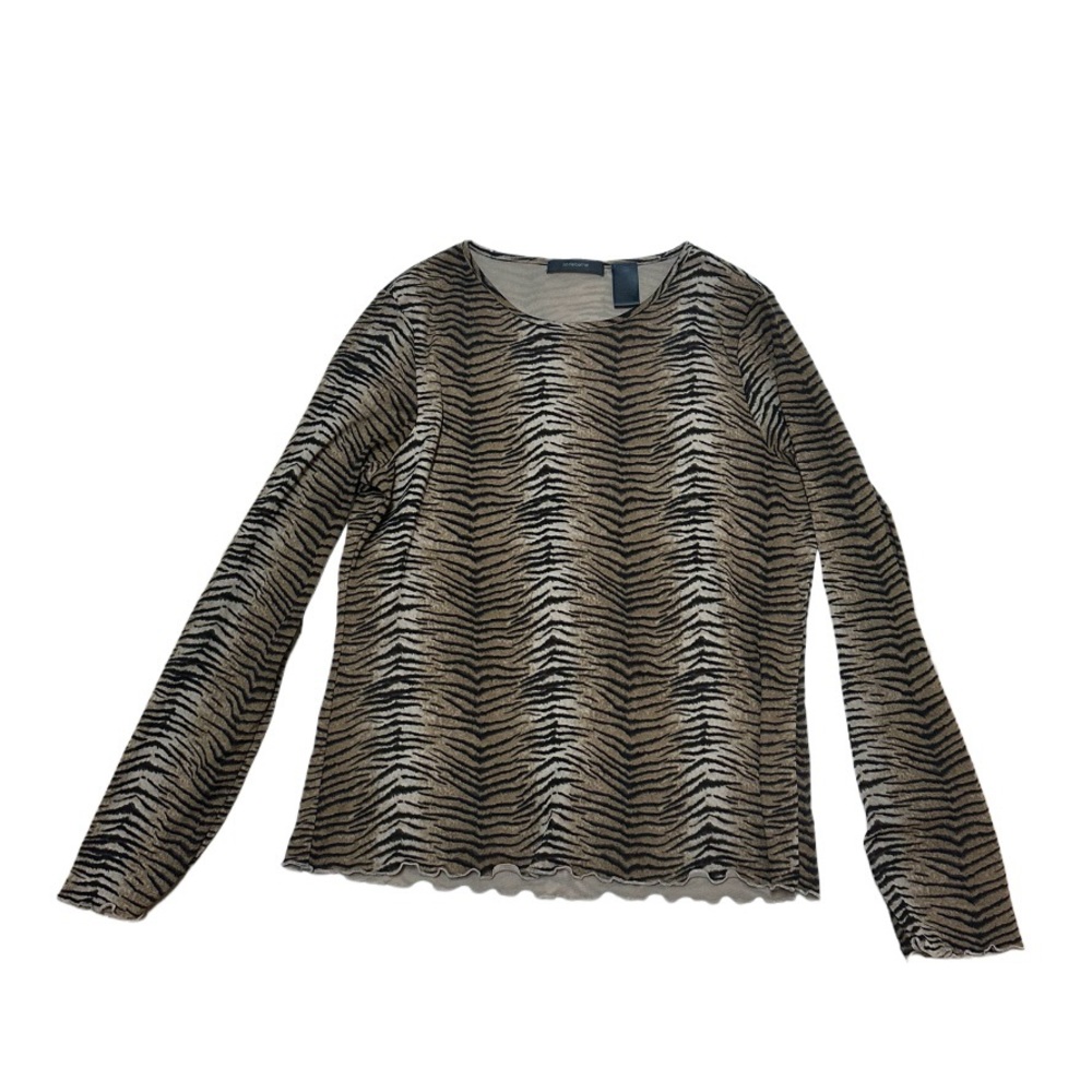 VTG Y2K Liz Claiborne Animal Tiger Print Long Sleeve Top Lettuce Hem Sz L